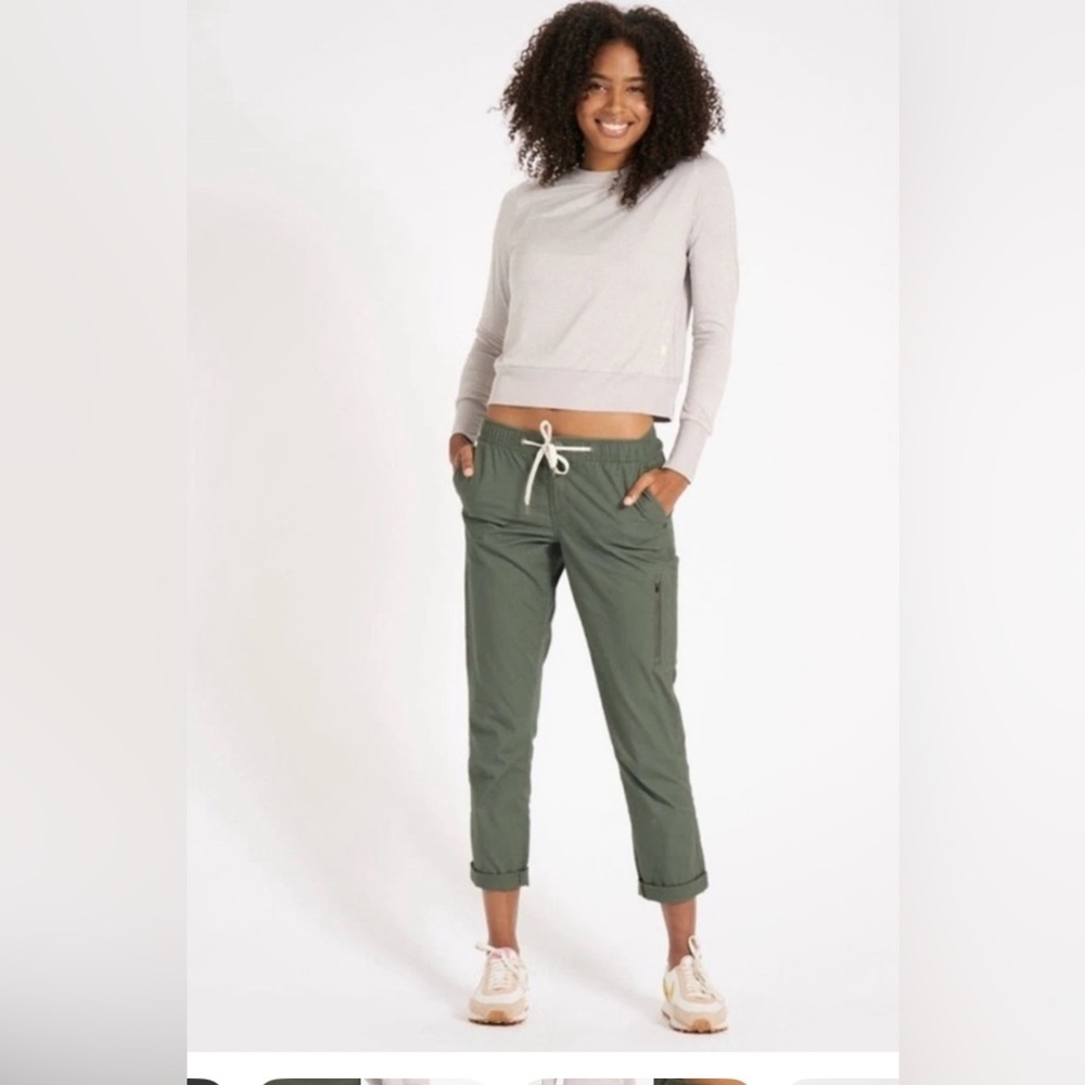 VUORI Womens Ripstop Pants Tapered Leg Drawstring Army Green Small